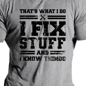 Dad T-Shirt I FIX STUFF Casual Print Short Sleeve Round Neck Gray T-Shirt Large